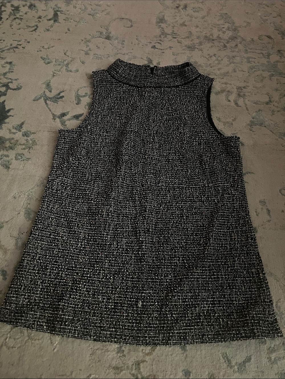 Ann Taylor Black and White Tweed Sleeveless Mock Neck Top